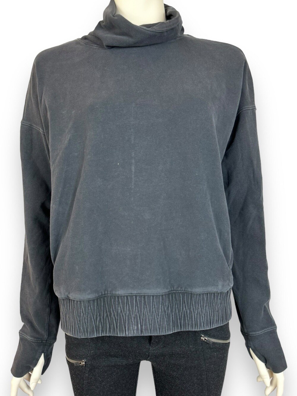 Lululemon Stress Less Pullover Sweatshirt Women's 8 Washed Black Gray Cowl Neck